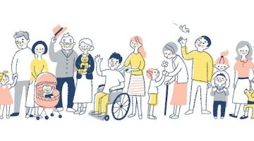 Stylised graphic of a large group of diverse people